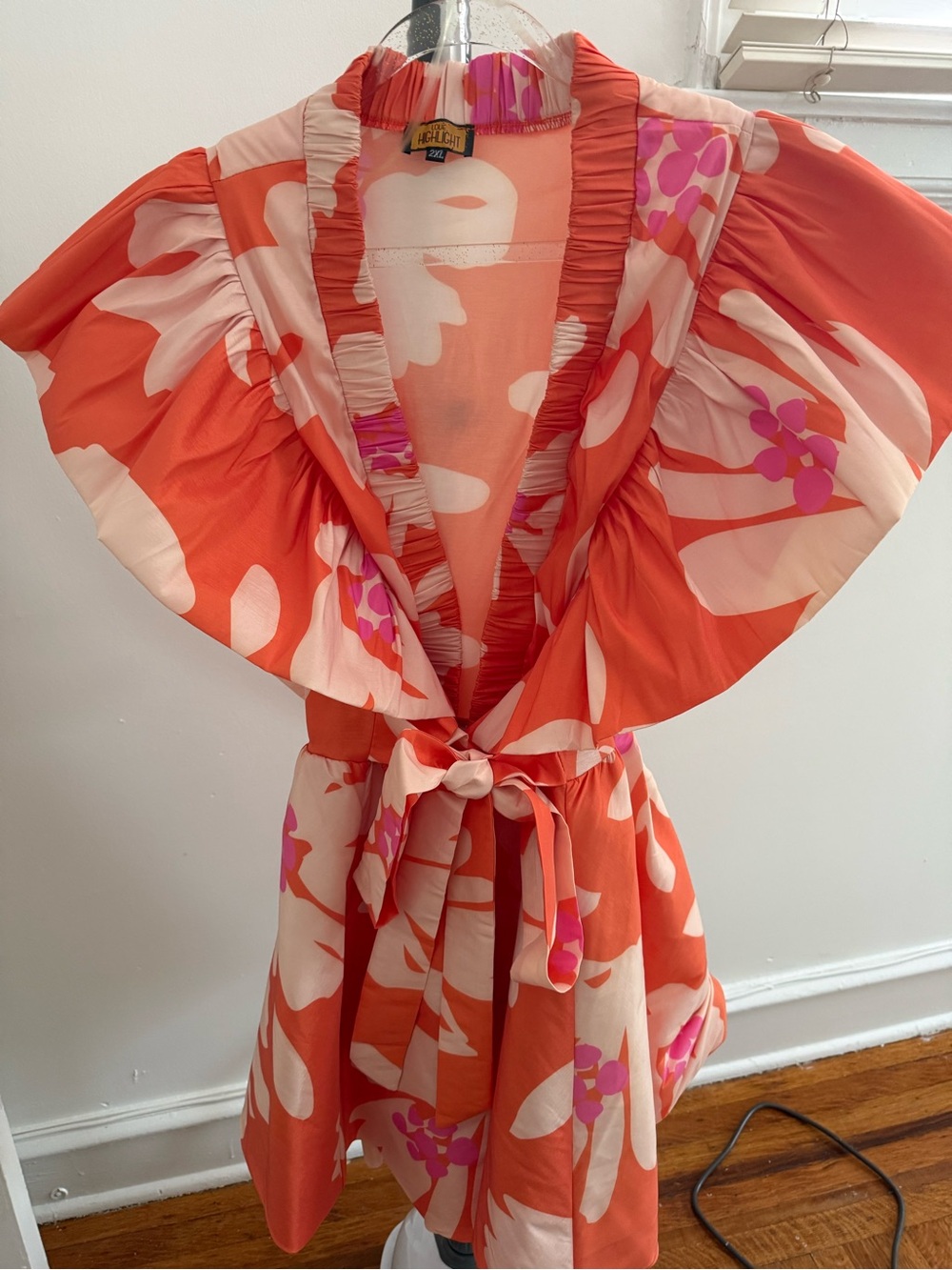 Coral Floral Ruffle Tie-Waist Mini Dress